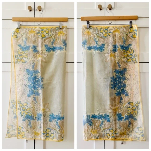 70s Vintage Anne Klein Swiss Dot & Floral Print Cottagecore Cotton Scarf Wrap - Picture 3 of 17